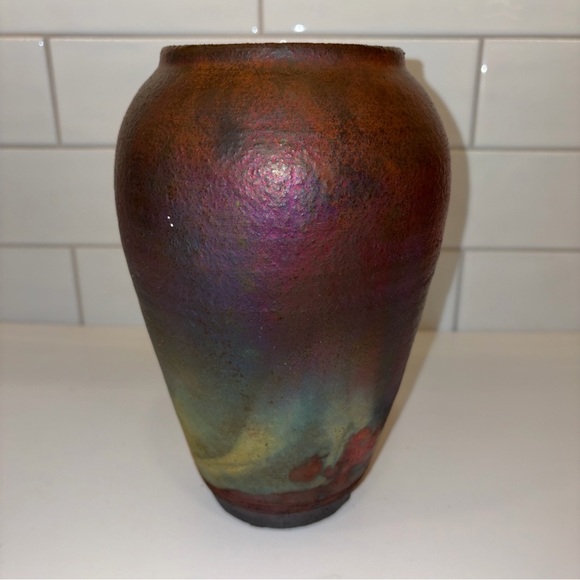 Handcrafted Multicolor Ceramic Vase Raku - Picture 9 of 16